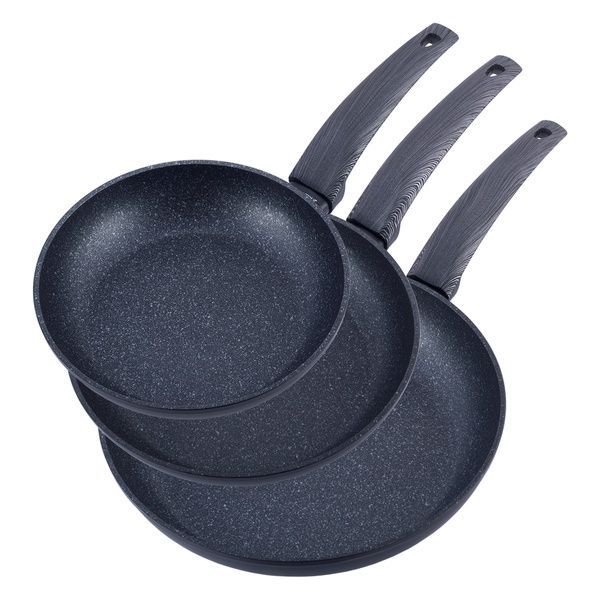 Набір сковорідок Kamille (20см, 24см, 28см) з антипригарним покриттям Black marble з алюмінію KM-4124 4124 фото